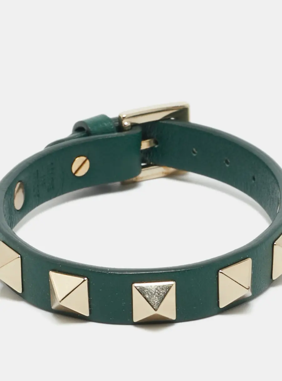 Valentino Rockstud Green Leather Gold Tone Bracelet
