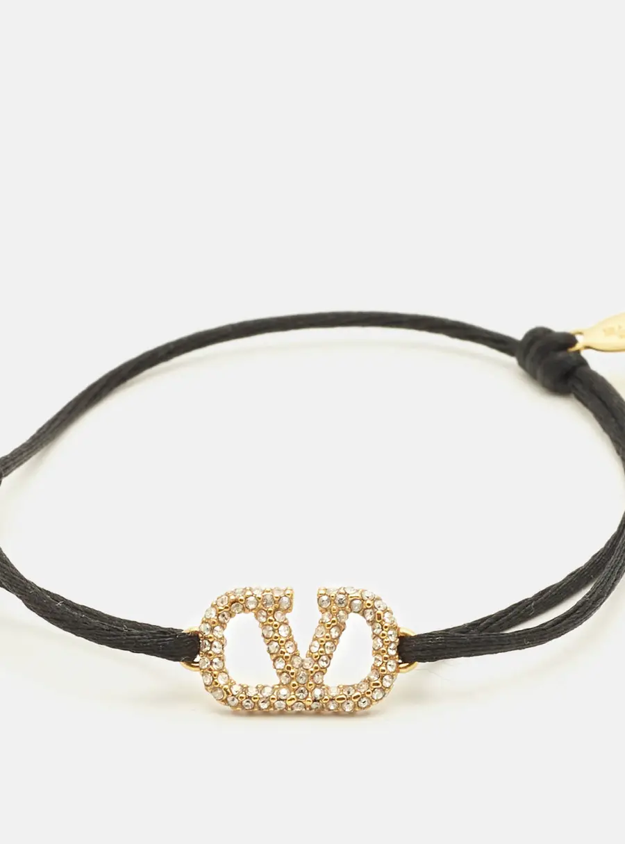 Valentino VLogo Crystals Gold Tone Cord Bracelet