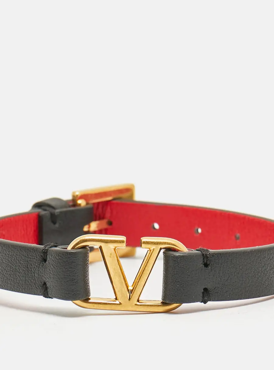 Valentino  VLogo Leather Gold Tone Bracelet