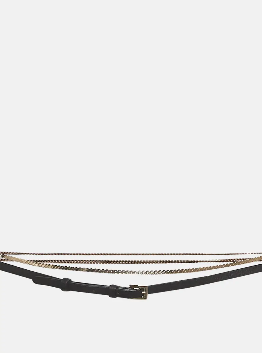 Valentino Chain Link Slim Belt Black Leather