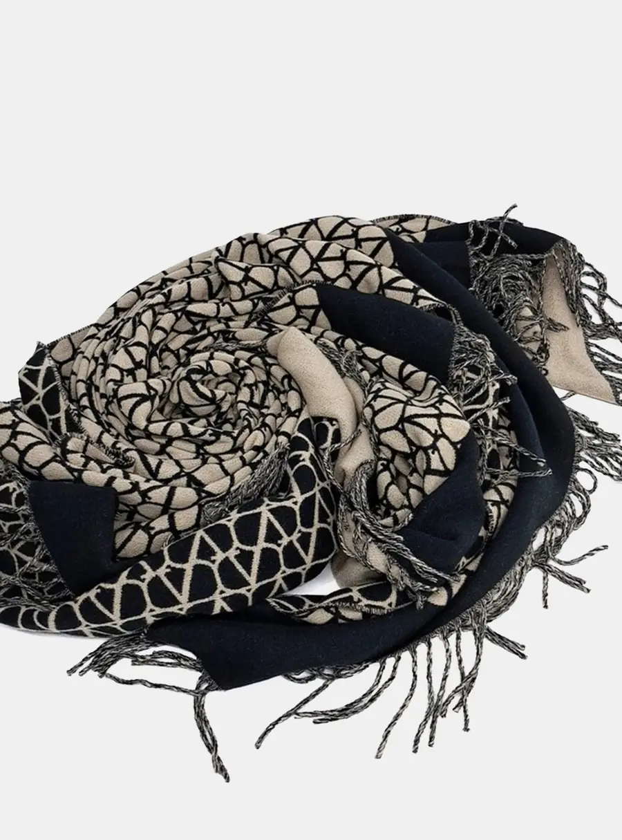 Valentino Beige/Black Cashmere Scarf and Shawl