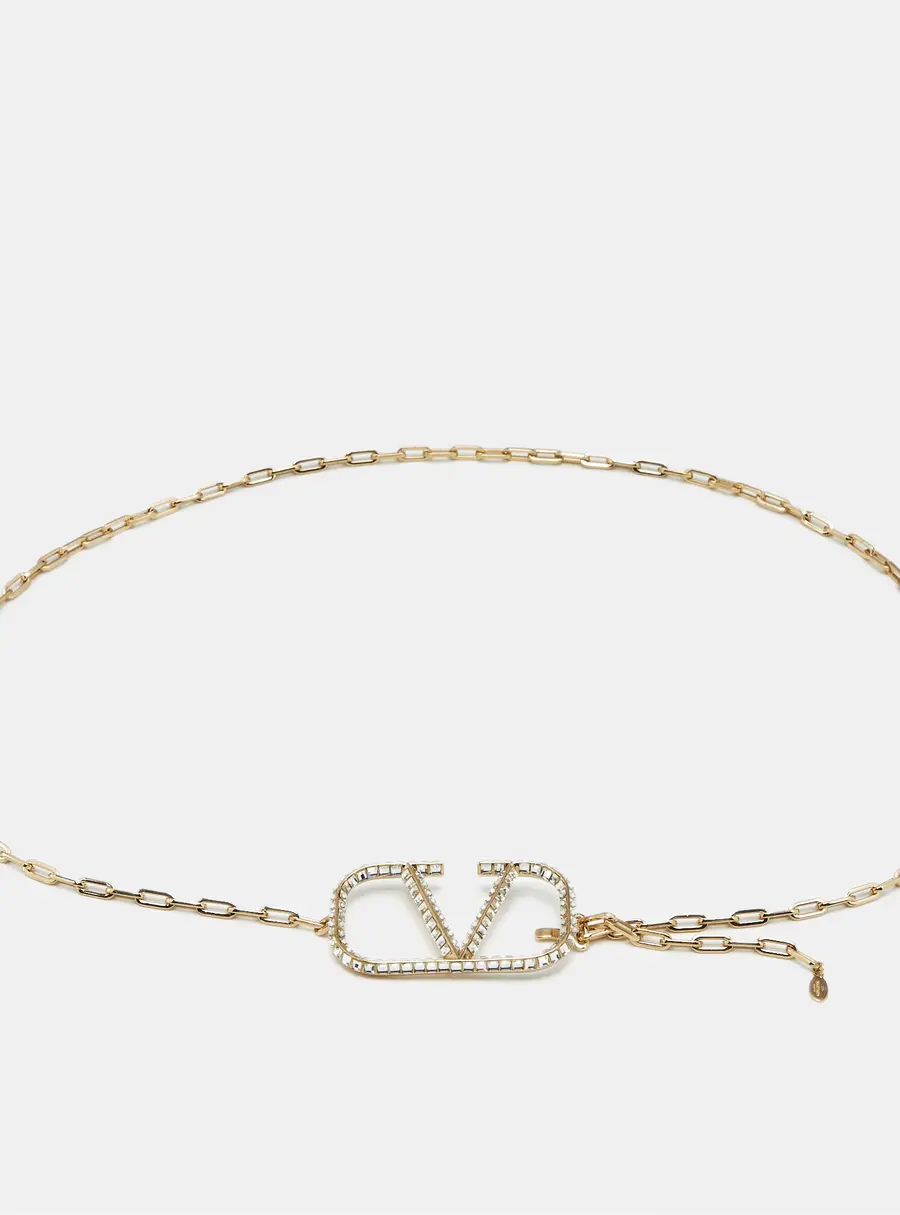 Valentino VLogo Signature Crystals Gold Tone Belt