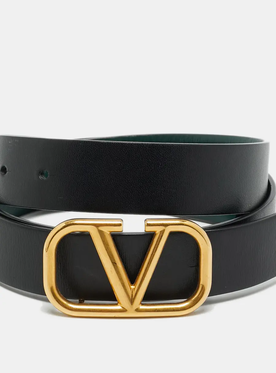 Valentino VLogo 90 CM Reversible Buckle Belt Black/Green Leather