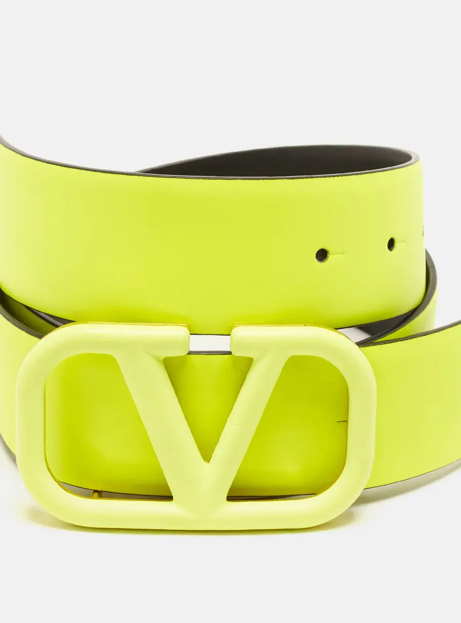 Valentino VLogo 75 CM Reversible Buckle Belt Neon Green/Black Leather