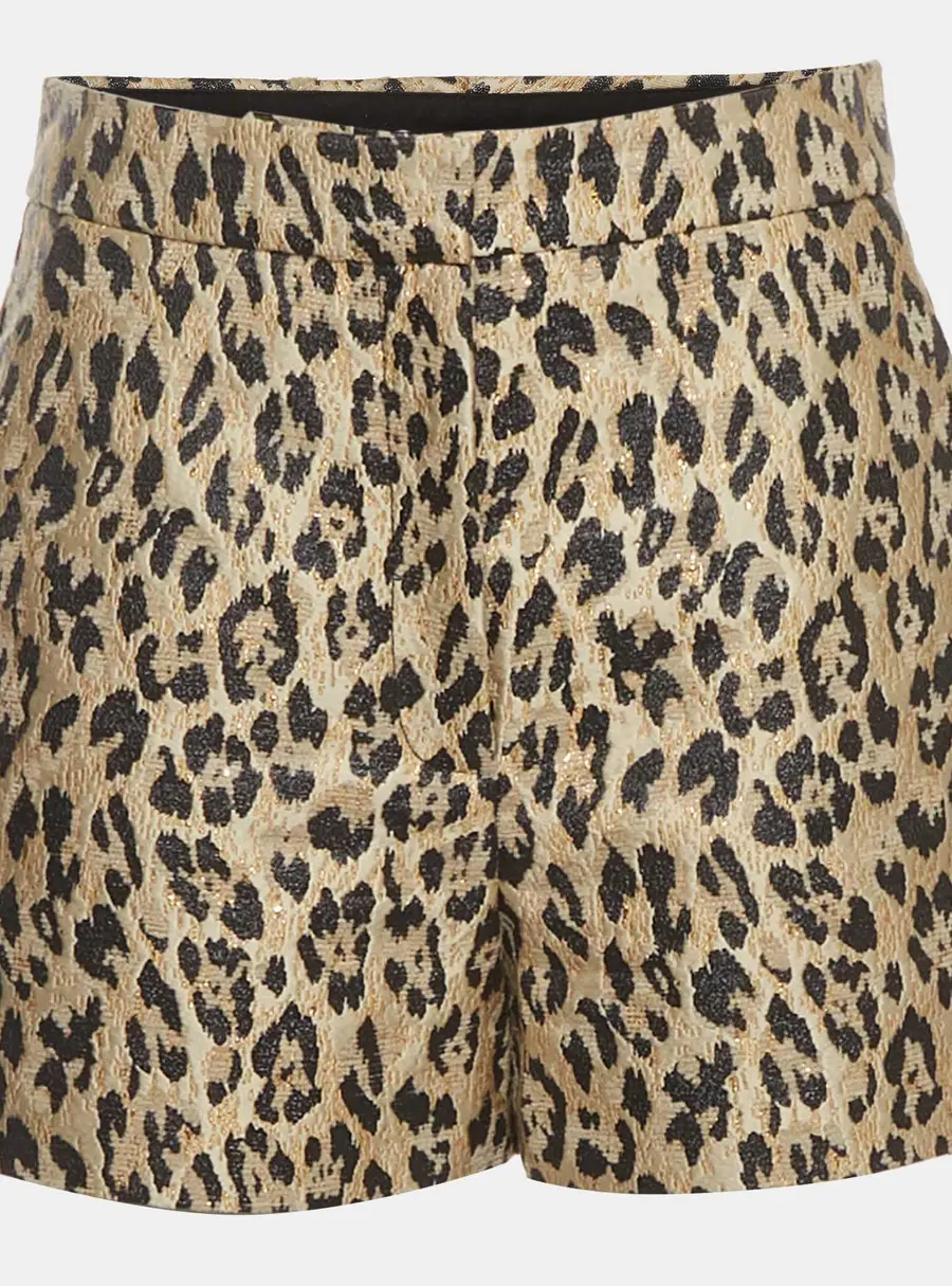 Valentino Beige Leopard Print Jacquard Regular Fit Shorts M