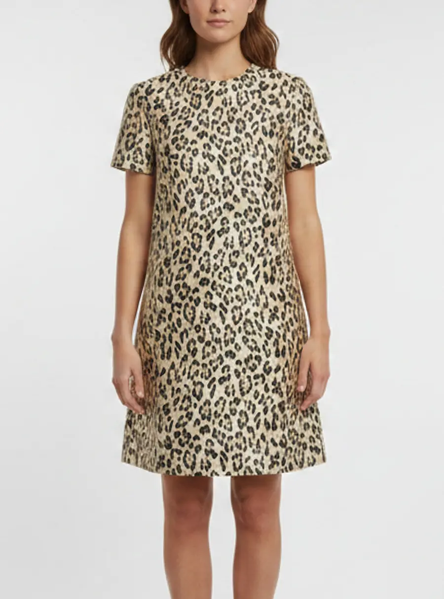 Valentino Beige Metallic Leopard Jacquard Mini Dress M