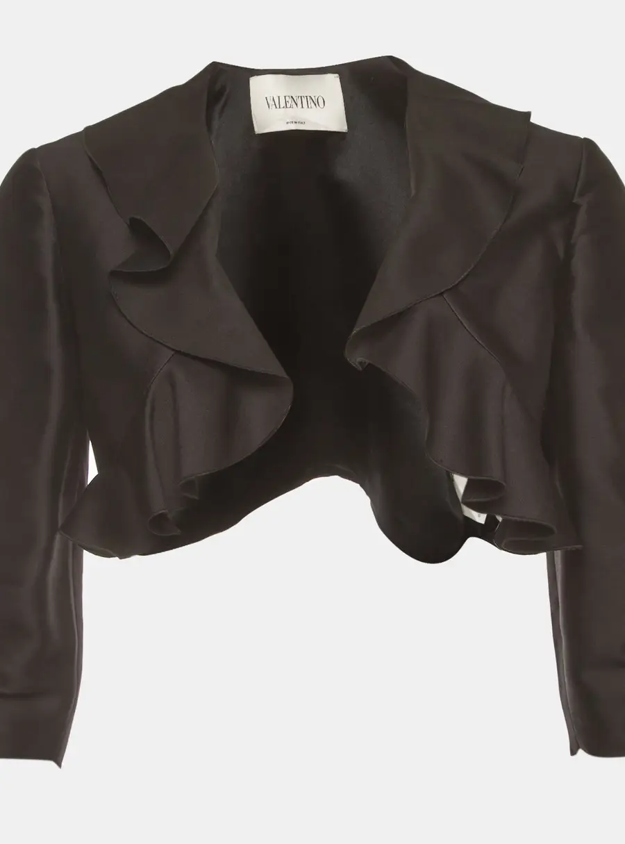Valentino Black Silk Blend Ruffle Crop Jacket L
