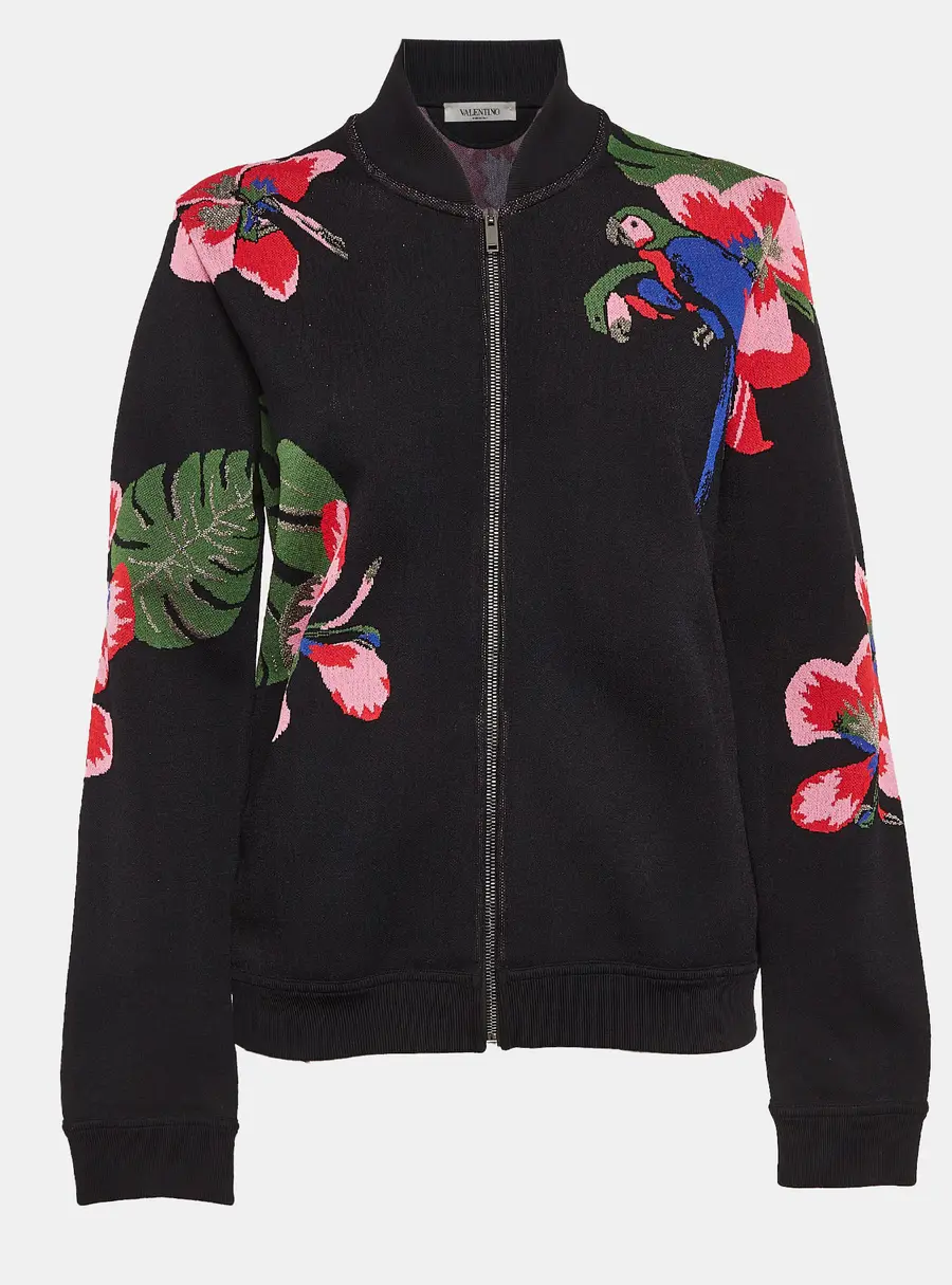 Valentino Black Tropical Intarsia Knitted Bomber Jacket L