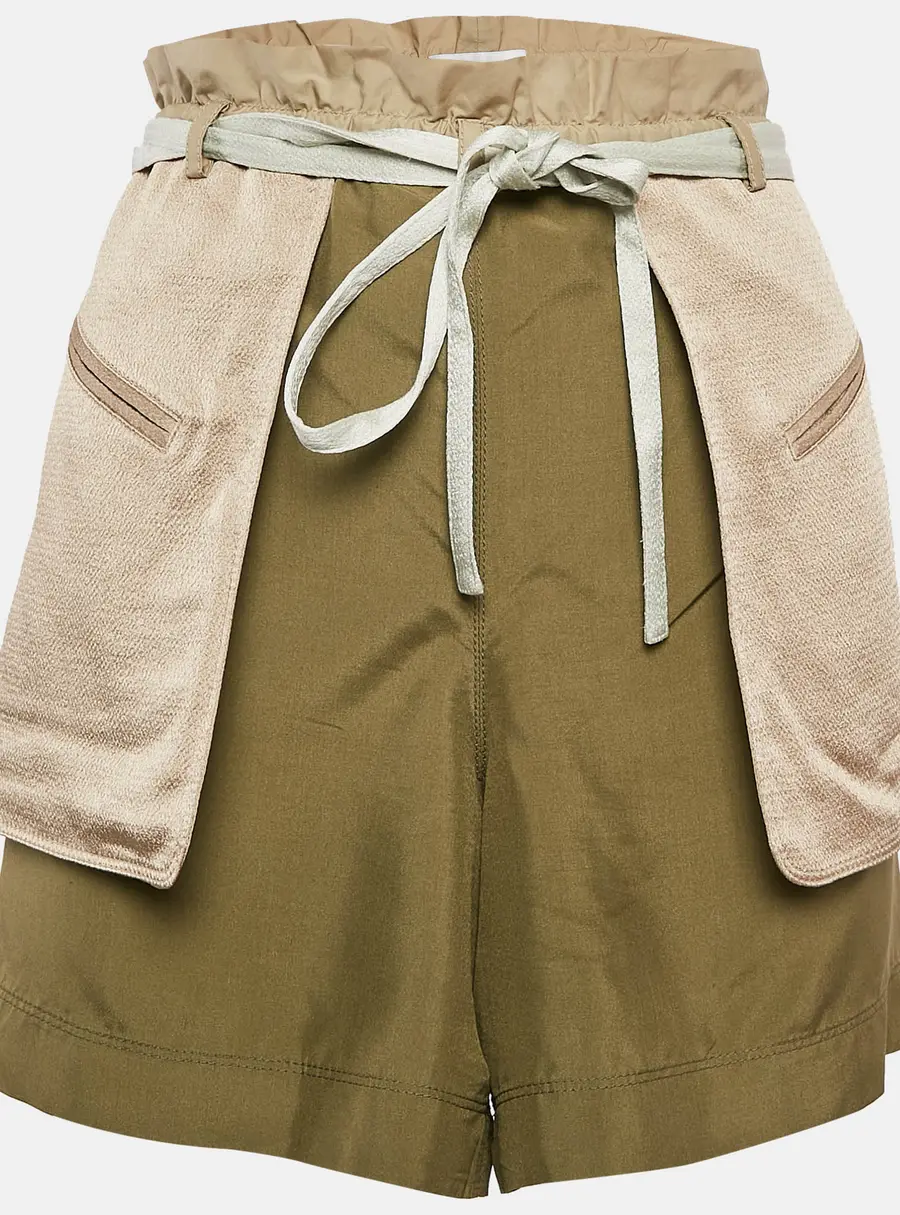 Valentino Beige/Green Crepe and Silk Pocket Detail Shorts S