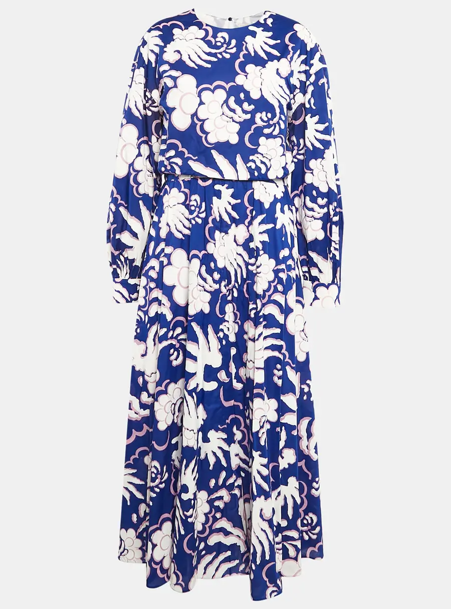 Valentino Blue Abstract Print Cotton Maxi Dress L