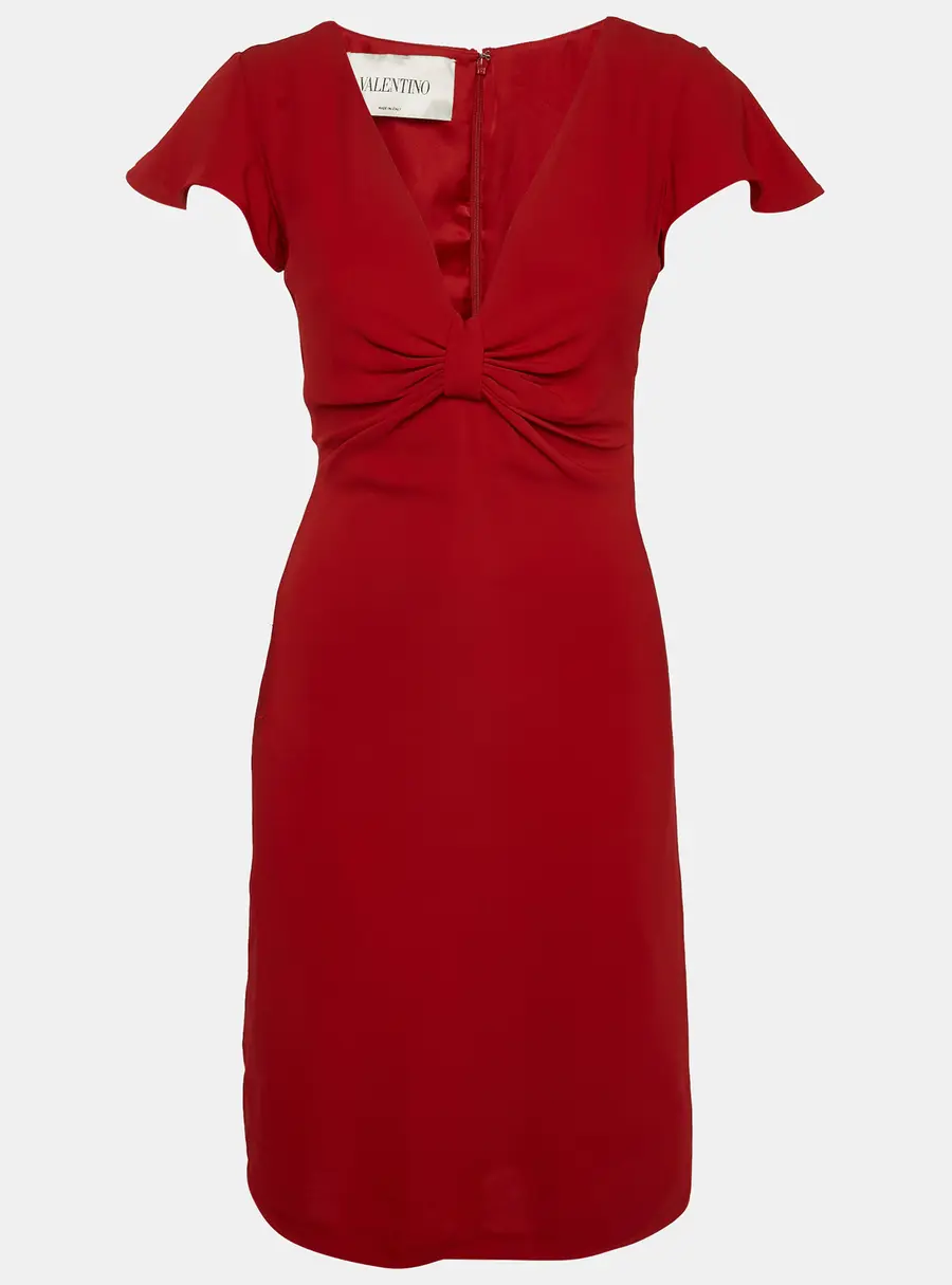 Valentino Red Crepe Cap Sleeve Short Dress S