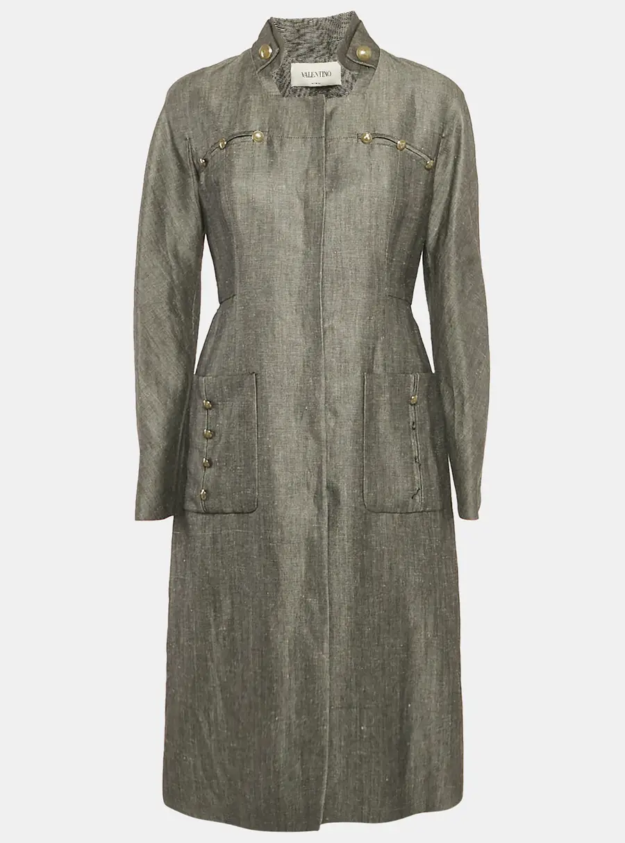 Valentino Grey Linen and Wool Blend Mid-Length Coat M