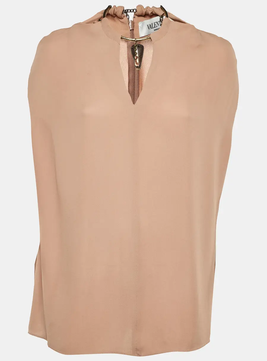 Valentino Dull Pink Silk Neck Cuff Detail Top S