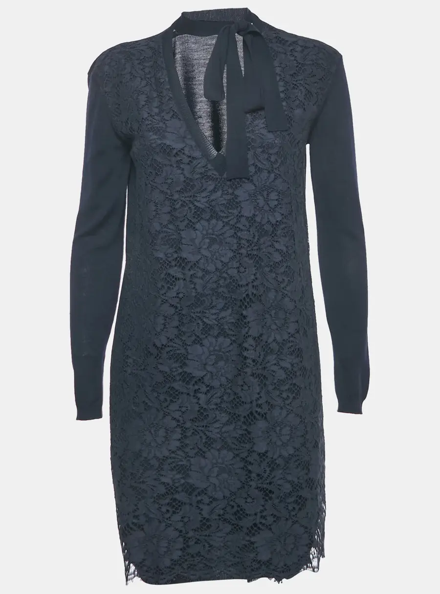 Valentino Navy Blue Lace and Knit Mini Dress S