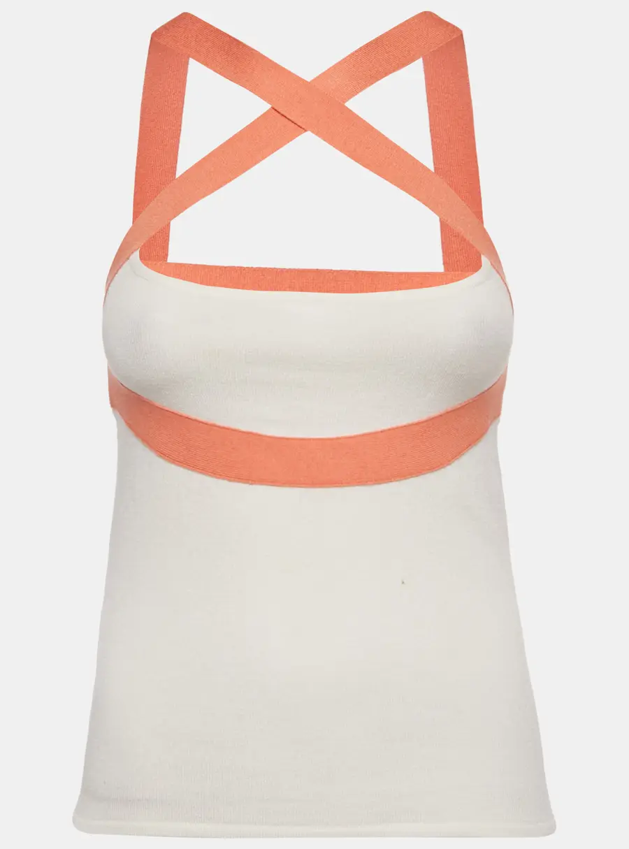 Valentino White Knit Contrast Detail Top S