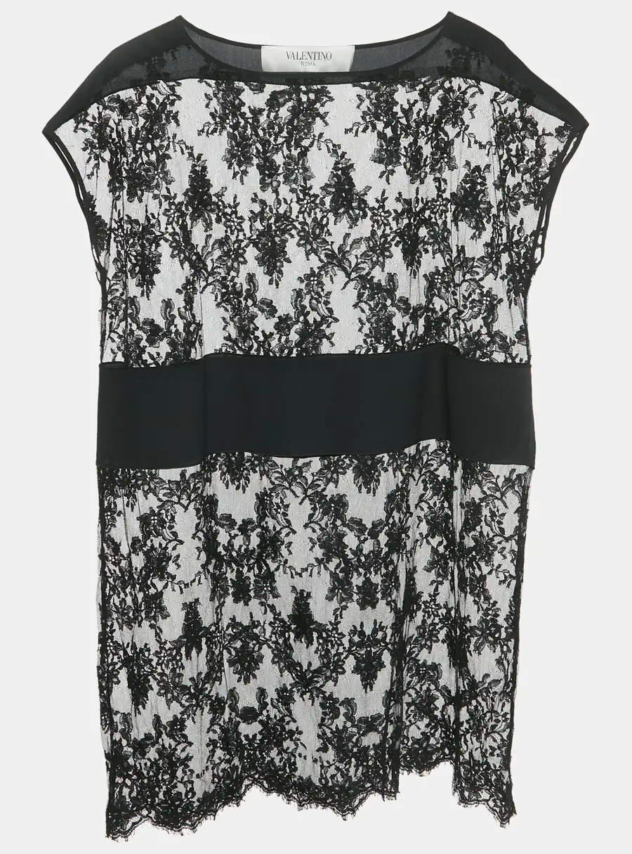 Valentino Black Sheer Silk Lace Mini Dress S