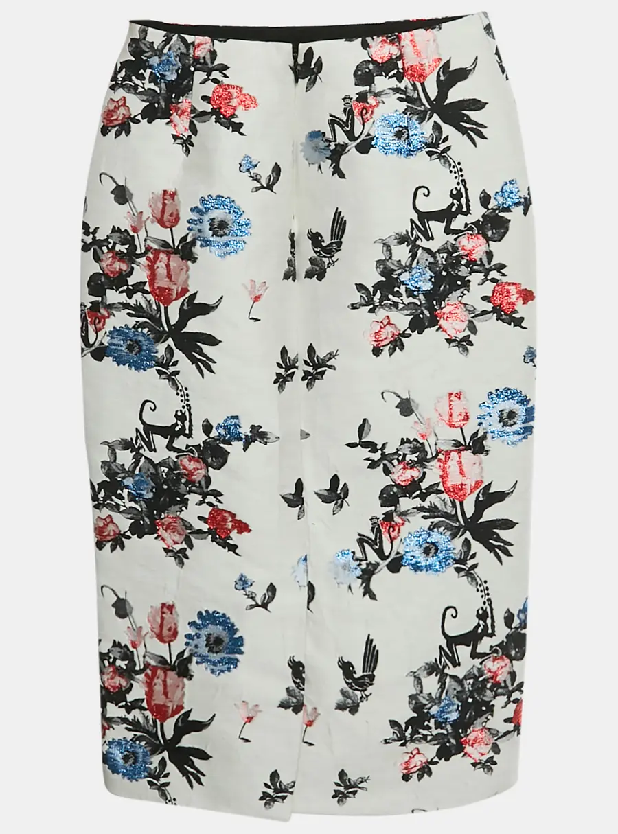 Valentino White Floral Jacquard Pencil Skirt S