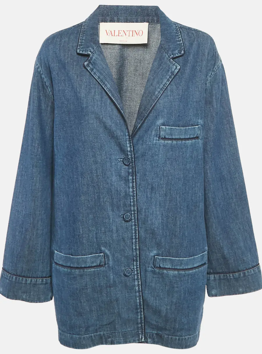 Valentino Navy Blue Denim Button Front Blazer L
