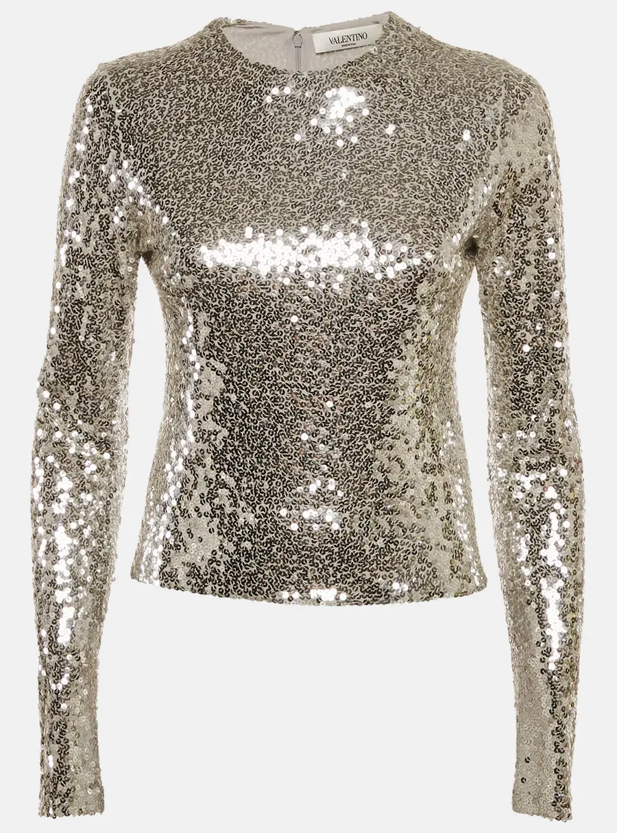 Valentino Grey/Silver Sequin Embellished Jersey Bodysuit M