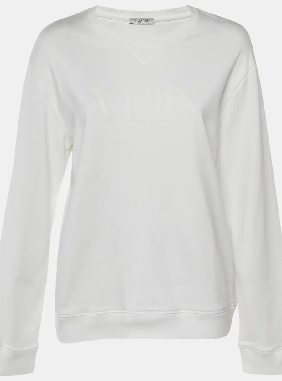Valentino White Logo Applique Cotton Sweatshirt L