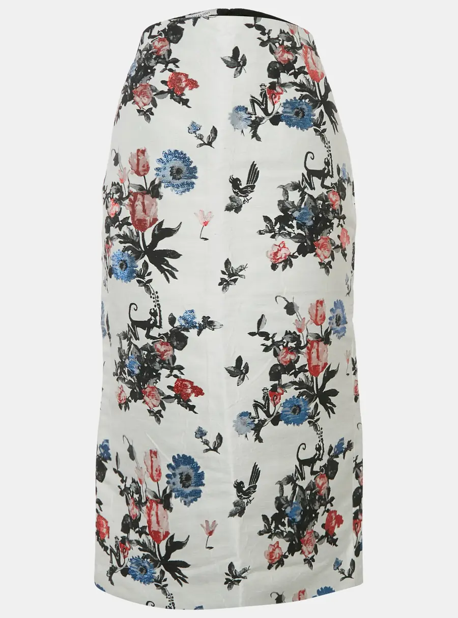 Valentino Blue Floral Jacquard Pencil Skirt M