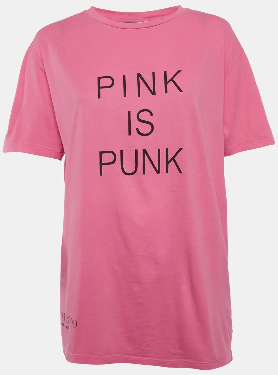 Valentino Pink Pink is Punk Print Jersey Distressed T-Shirt S