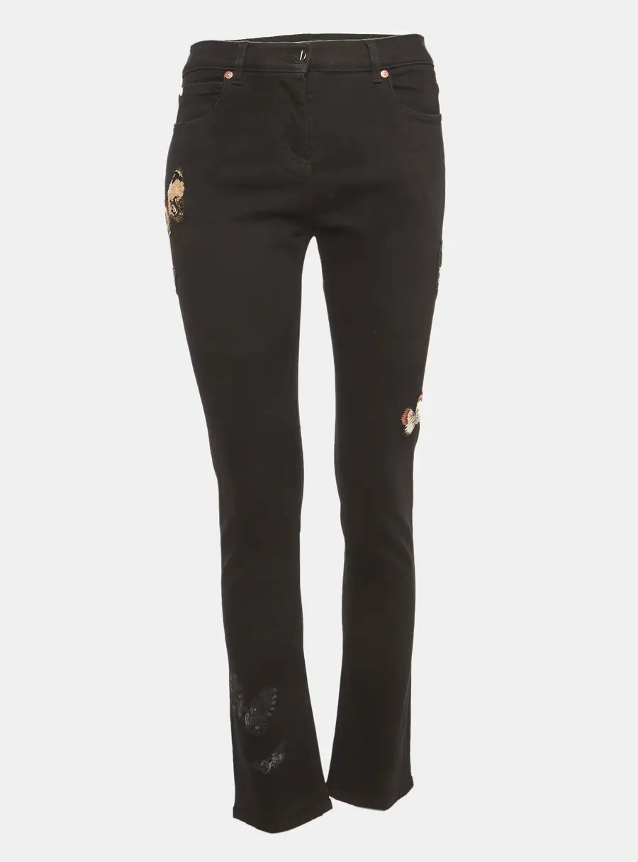 Valentino Black Denim Butterfly Appliques Jeans M/waist 28"