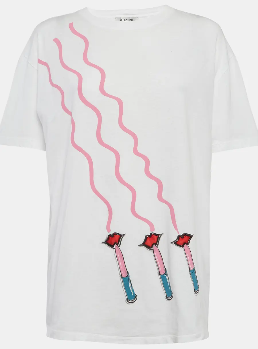 Valentino White Lipstick Print Jersey T-Shirt S