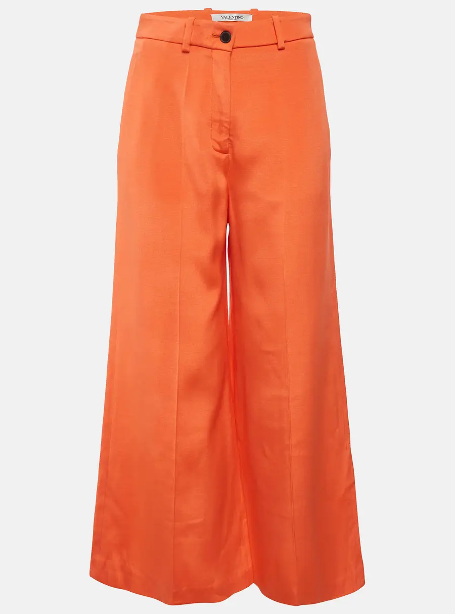 Valentino Orange Wool Wide Leg Trousers M