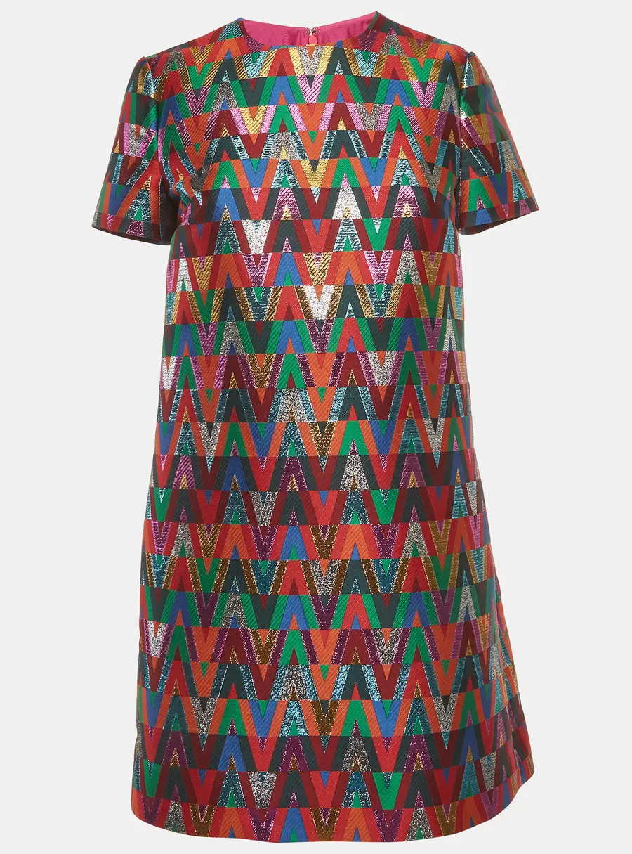 Valentino Multicolor Chevron Lurex Shift Dress S