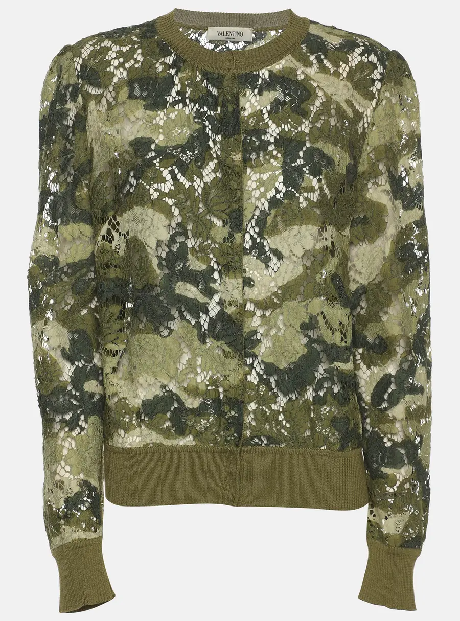 Valentino Green Cammo Lace Cardigan