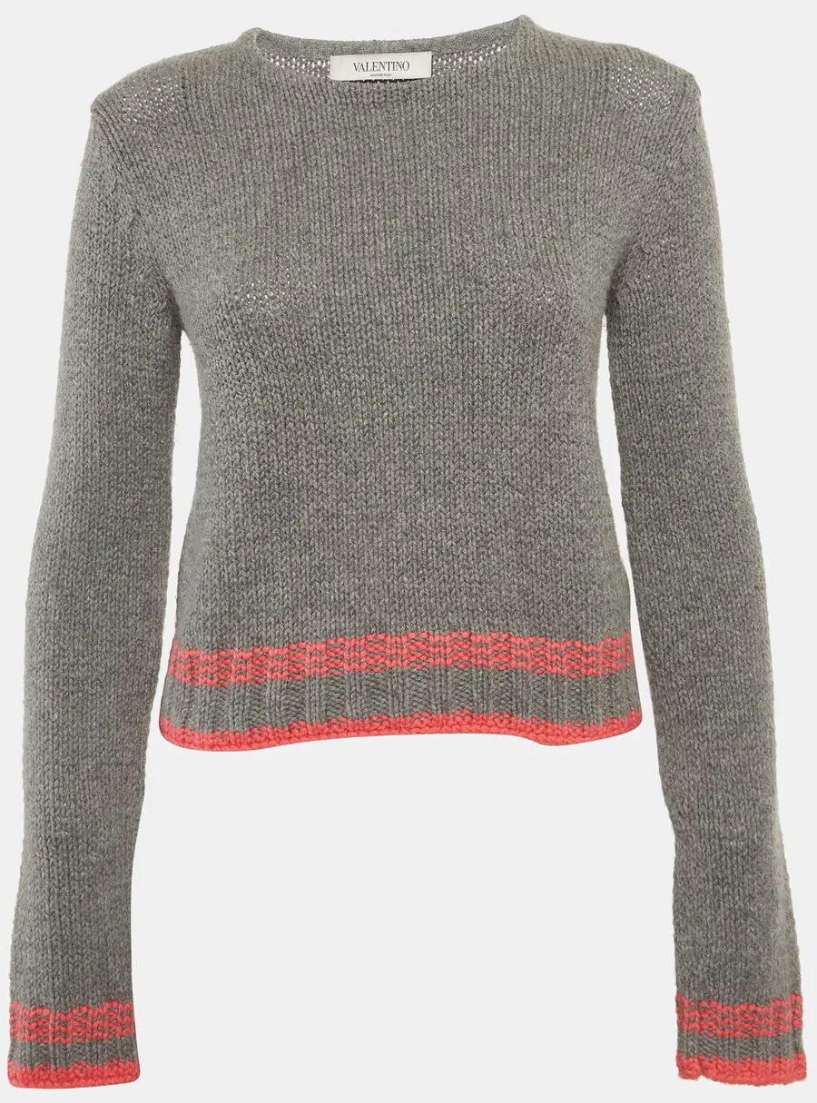 Valentino Grey Rib Knit Crewneck Sweater S