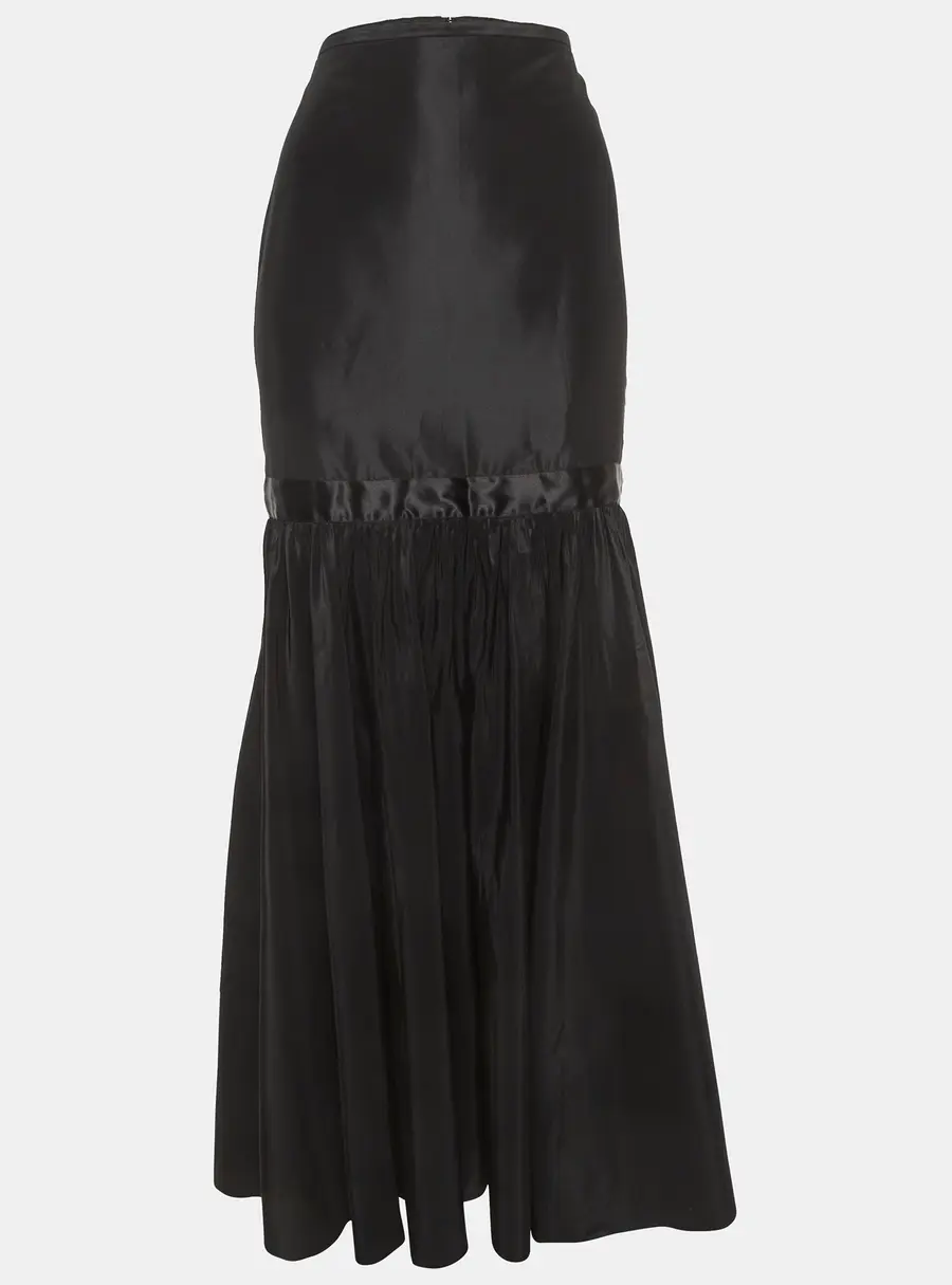 Valentino Black Silk Blend Gathered Maxi Skirt M