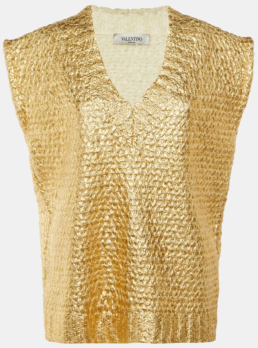 Valentino Gold Wool Knit Sleeveless Oversized Vest XS