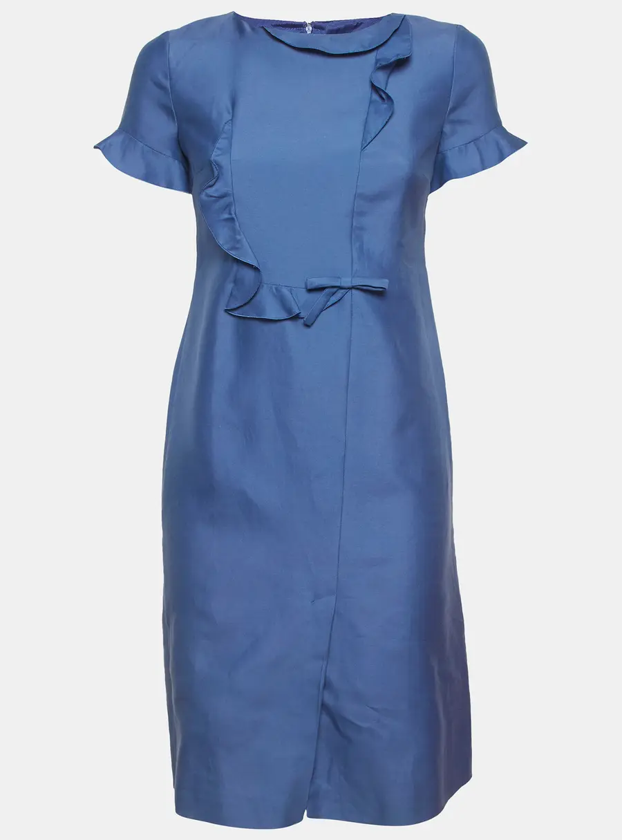 Valentino Blue Silk Blend Ruffle Mini Dress S