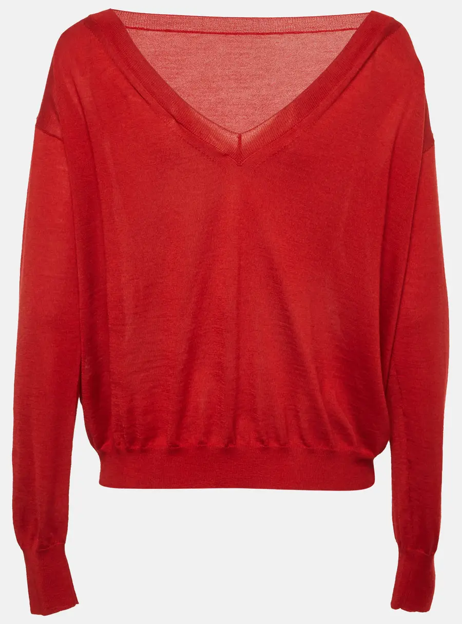 Valentino Red Cashmere Blend Logo Detail Sweater S