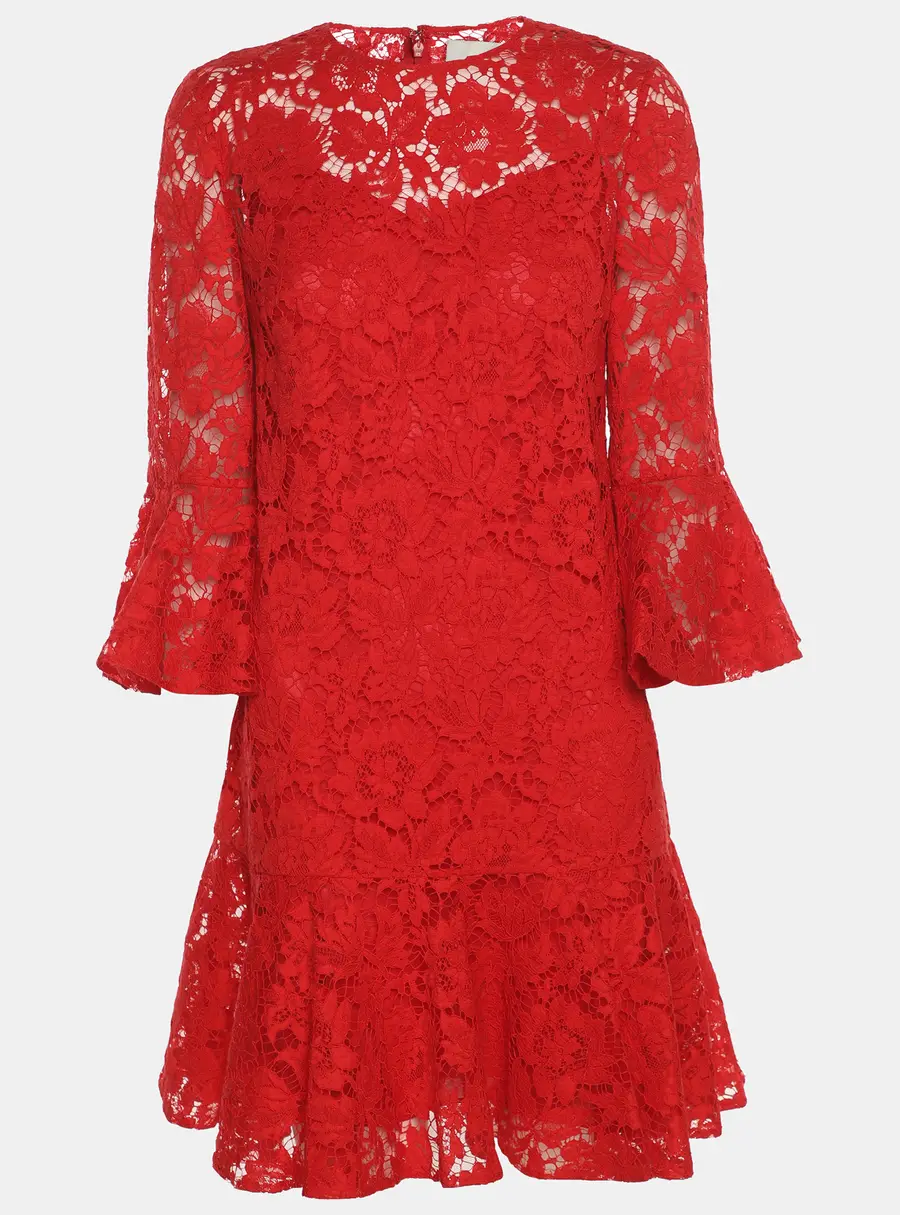 Valentino Red Lace Midi Dress S