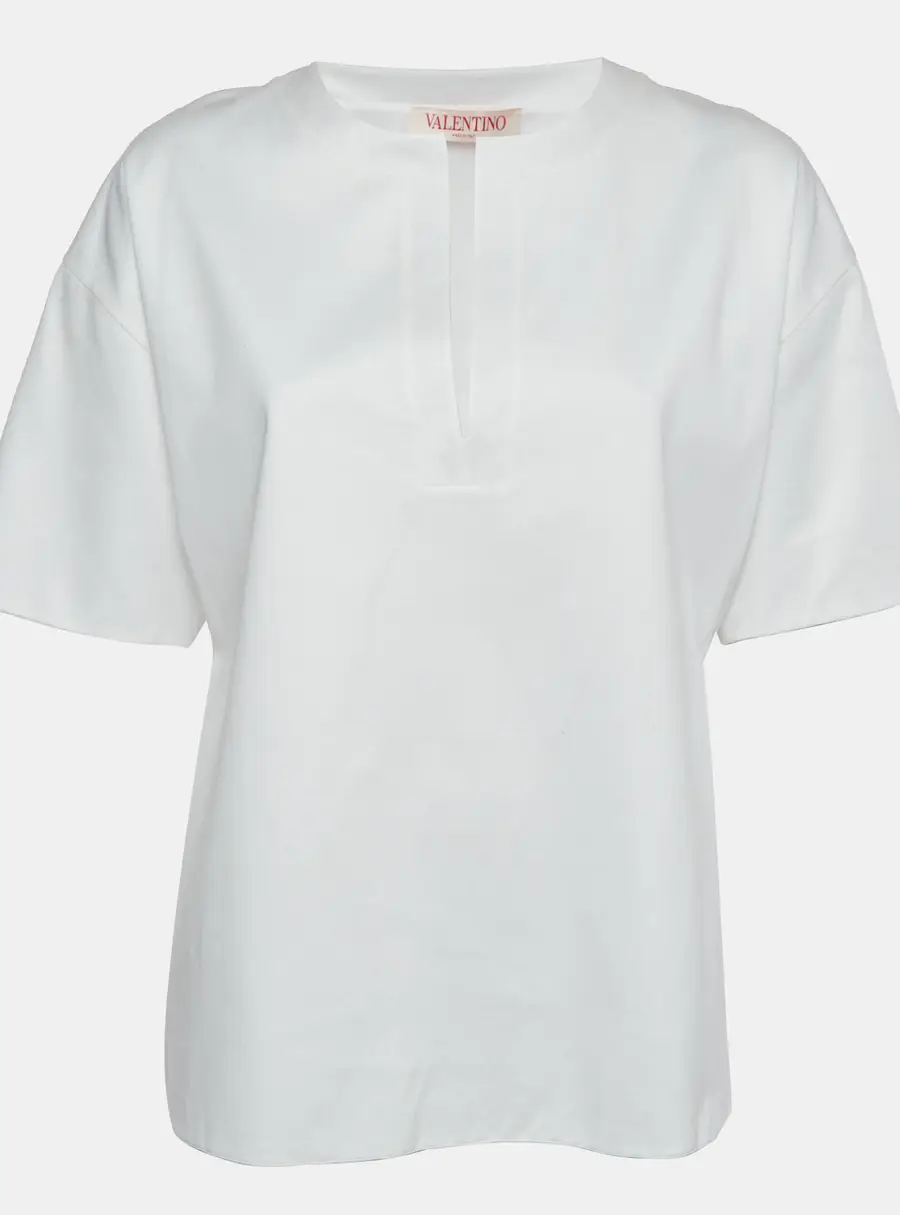 Valentino White Jersey Split Neck T-Shirt S