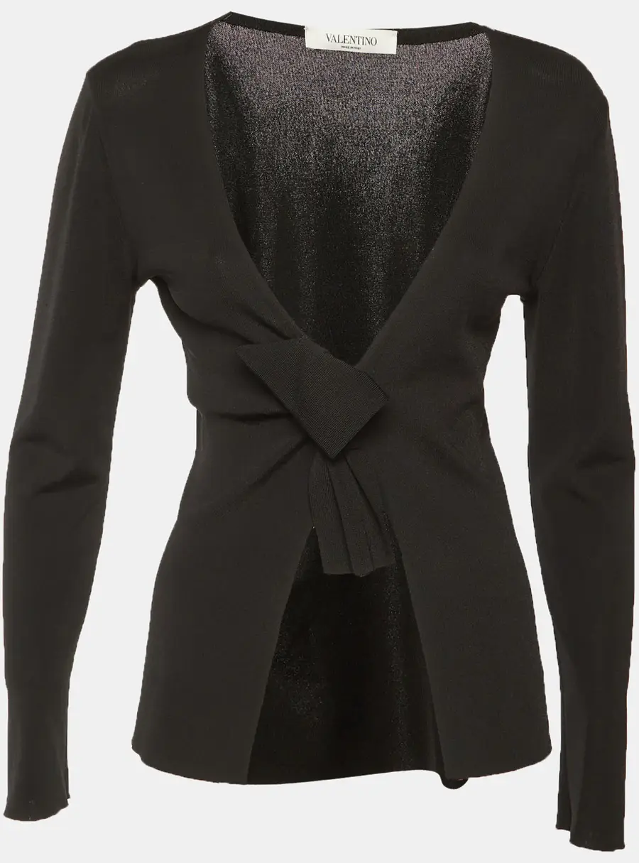 Valentino Black Knit Bow Detail Cardigan L