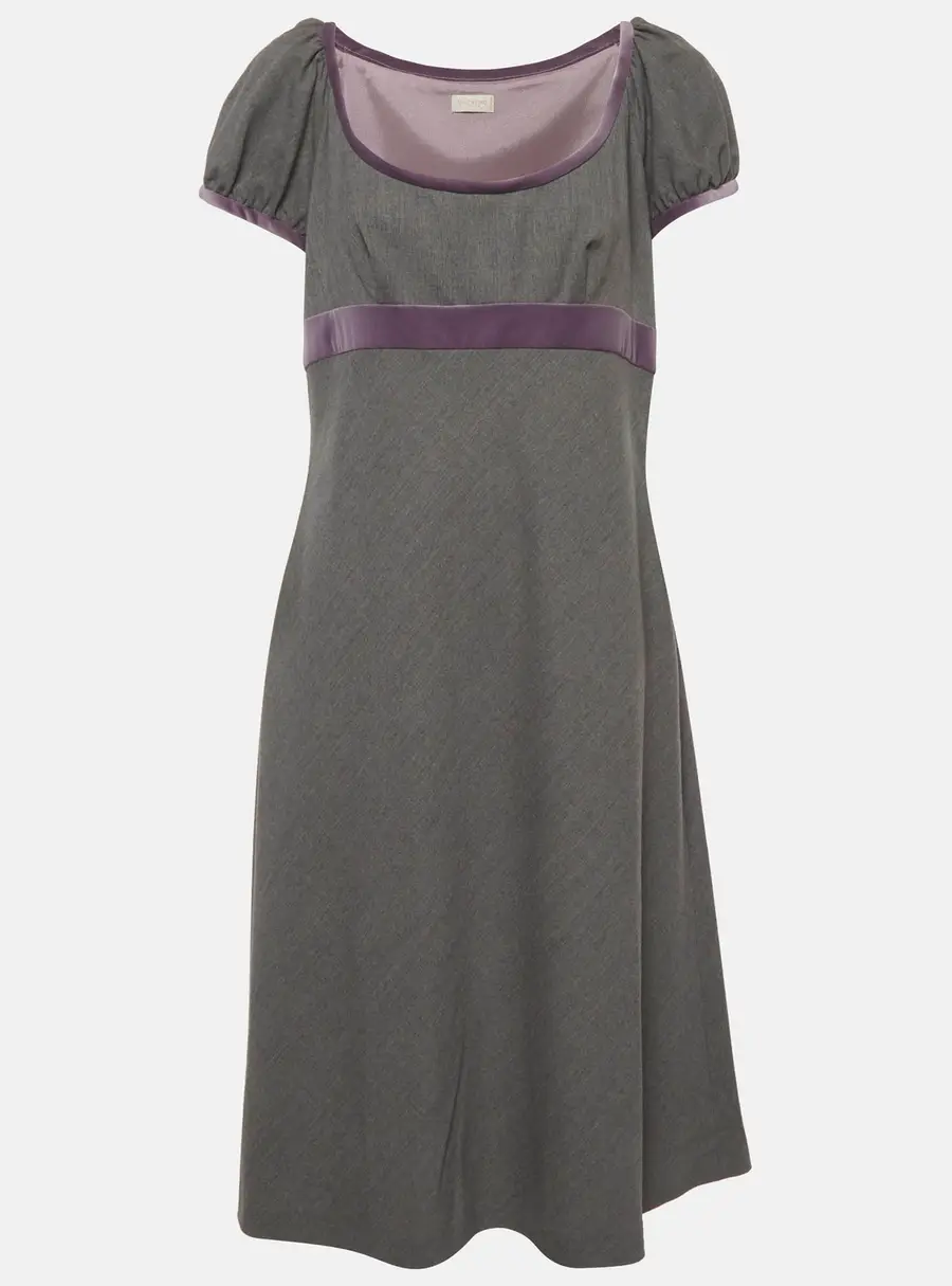 Valentino Grey/Purple Wool Blend Empire Waist Dress L