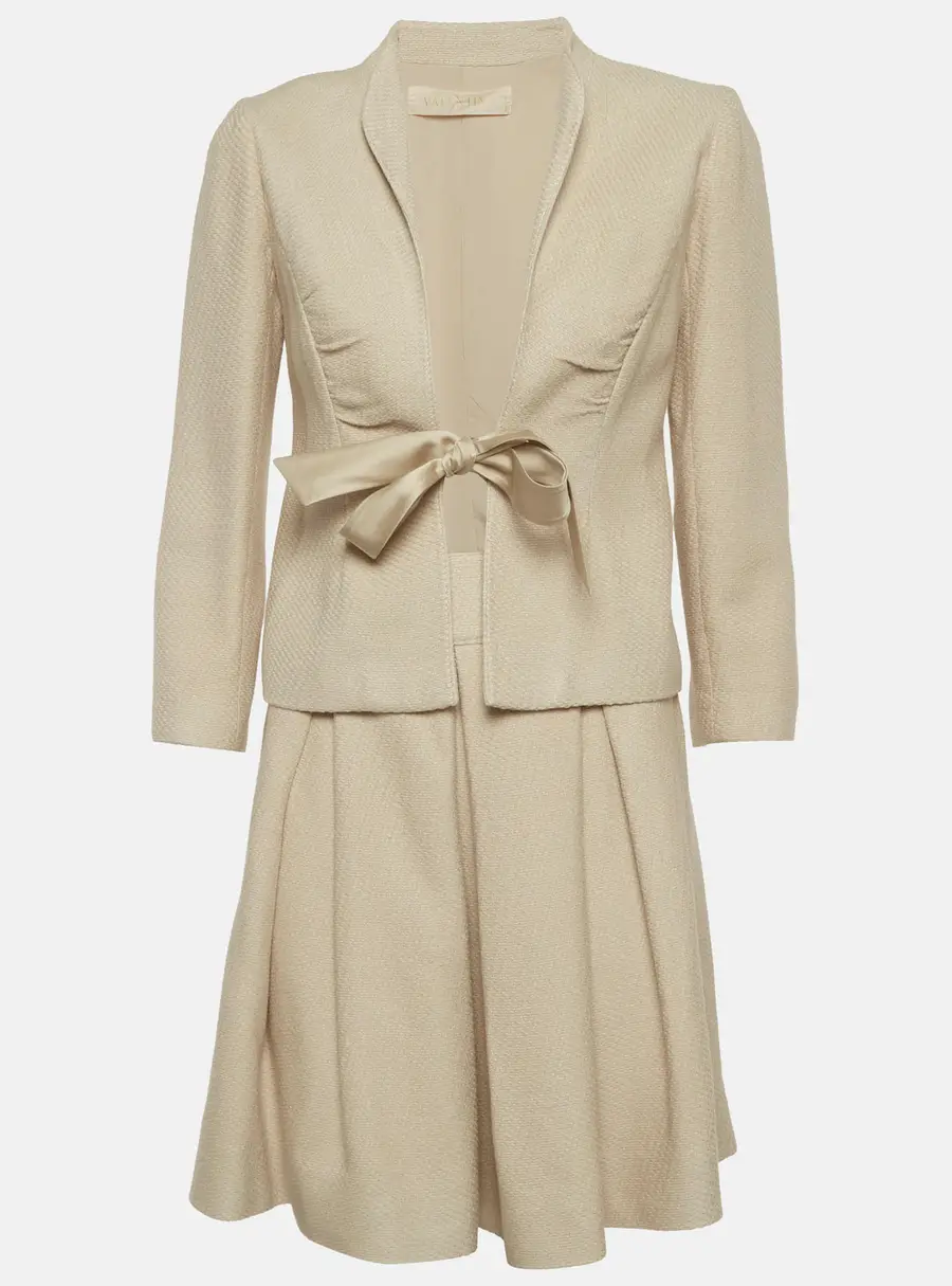Valentino Beige Silk Blend Tie Up Blazer and Mini Skirt Set M