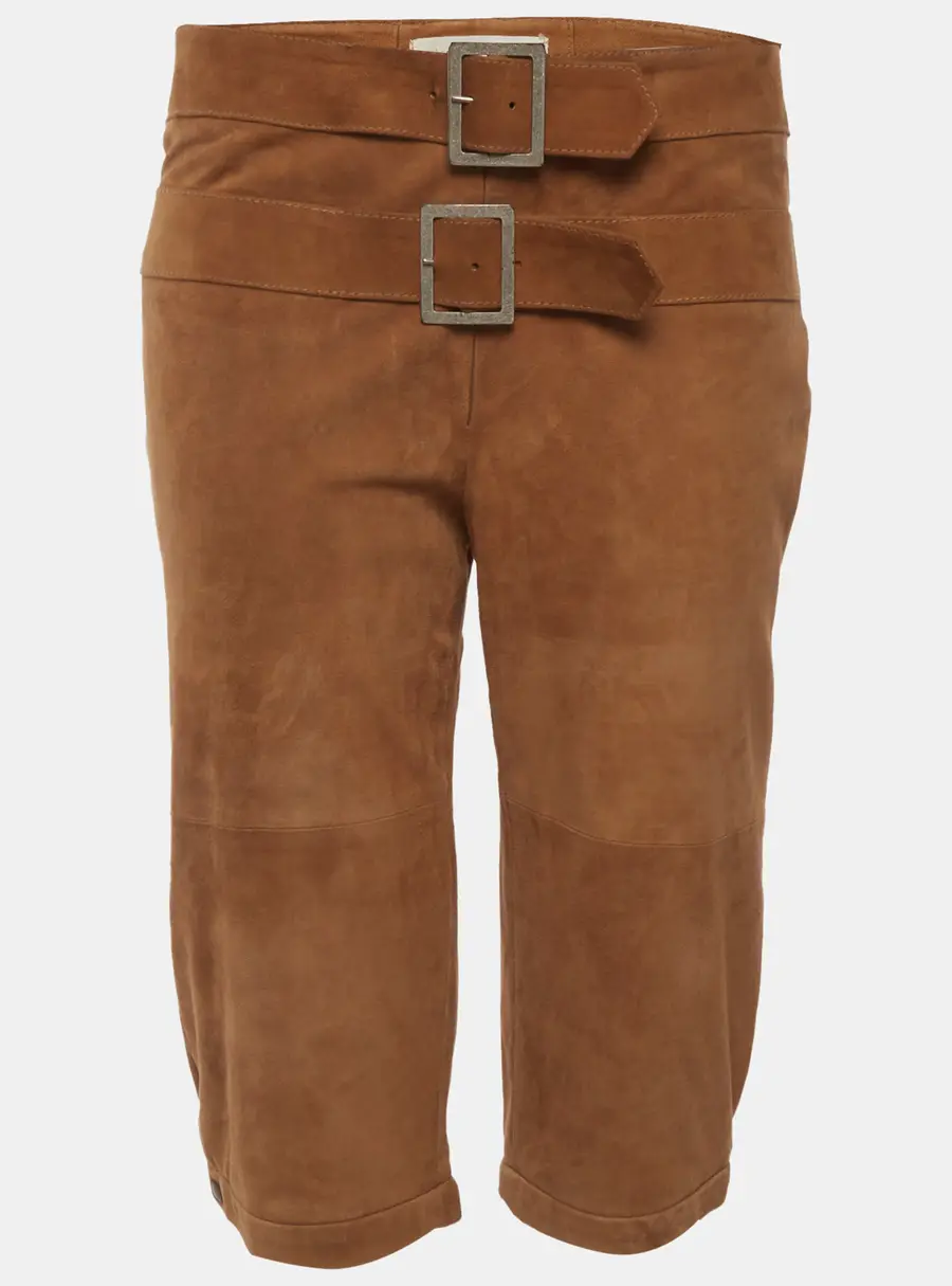 Valentino Camel Suede Buckle Detail Shorts M