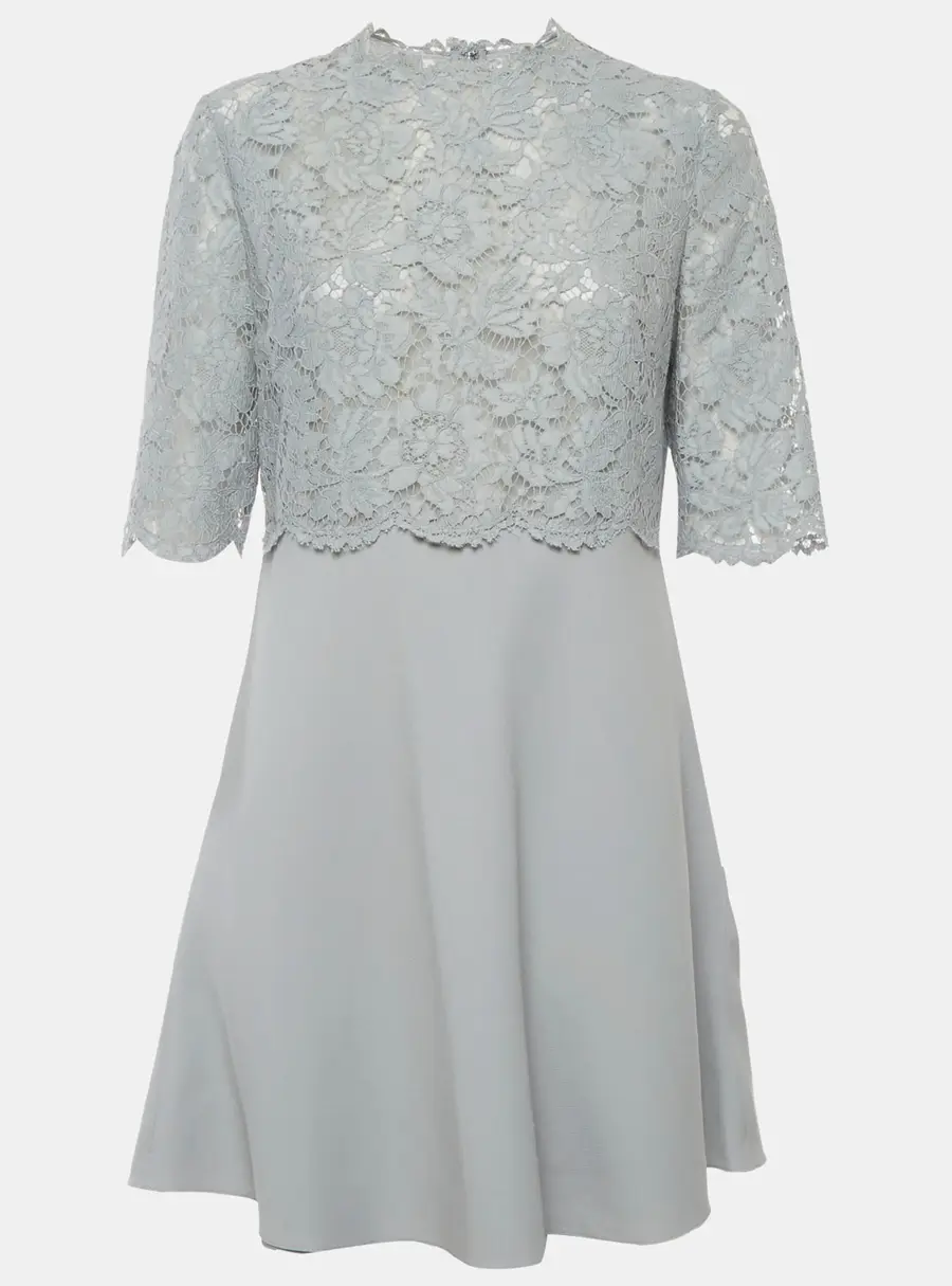 Valentino Blue Lace and Crepe Zip Up Mini Dress L