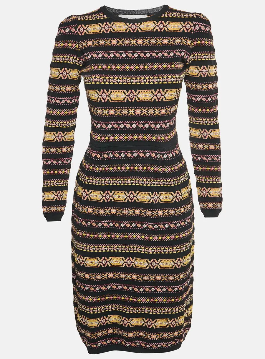 Valentino Multicolour Stripe Stretch Knit Midi Dress S