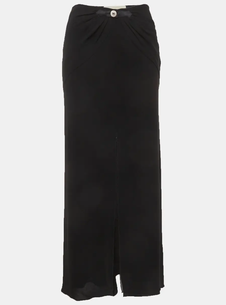 Valentino Black Crepe Slit Zip Up Maxi Skirt M
