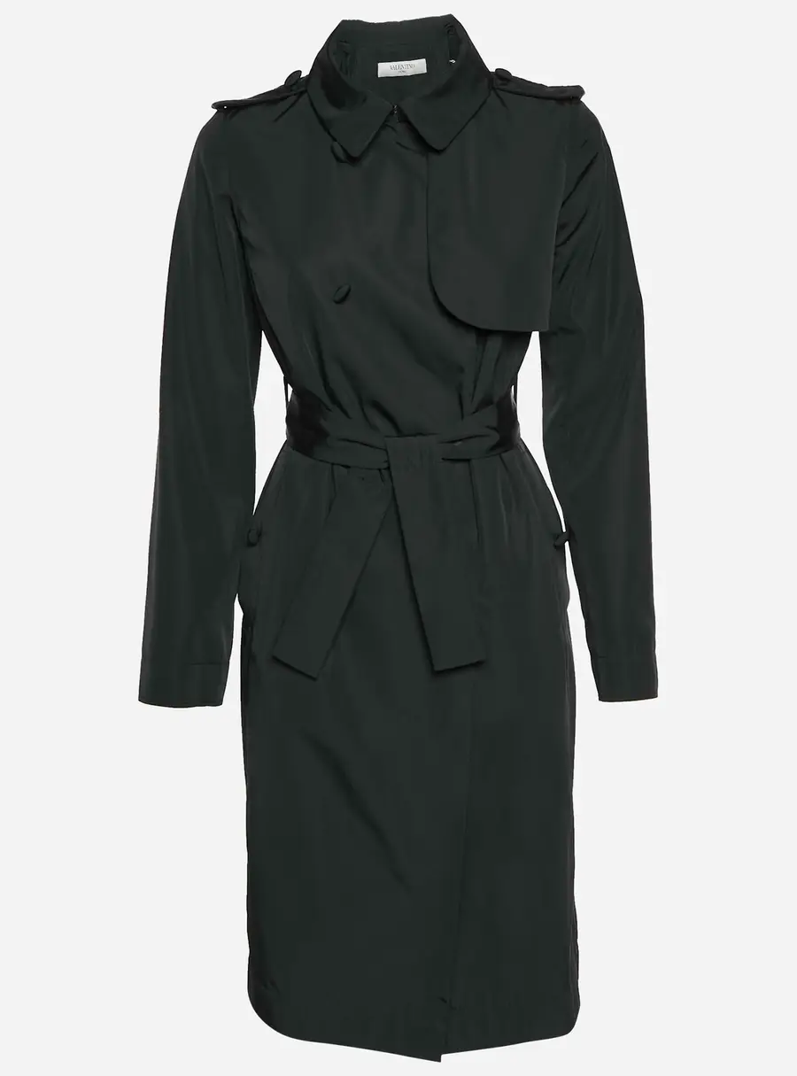 Valentino Black Synthetic Double Breasted Trench Coat M