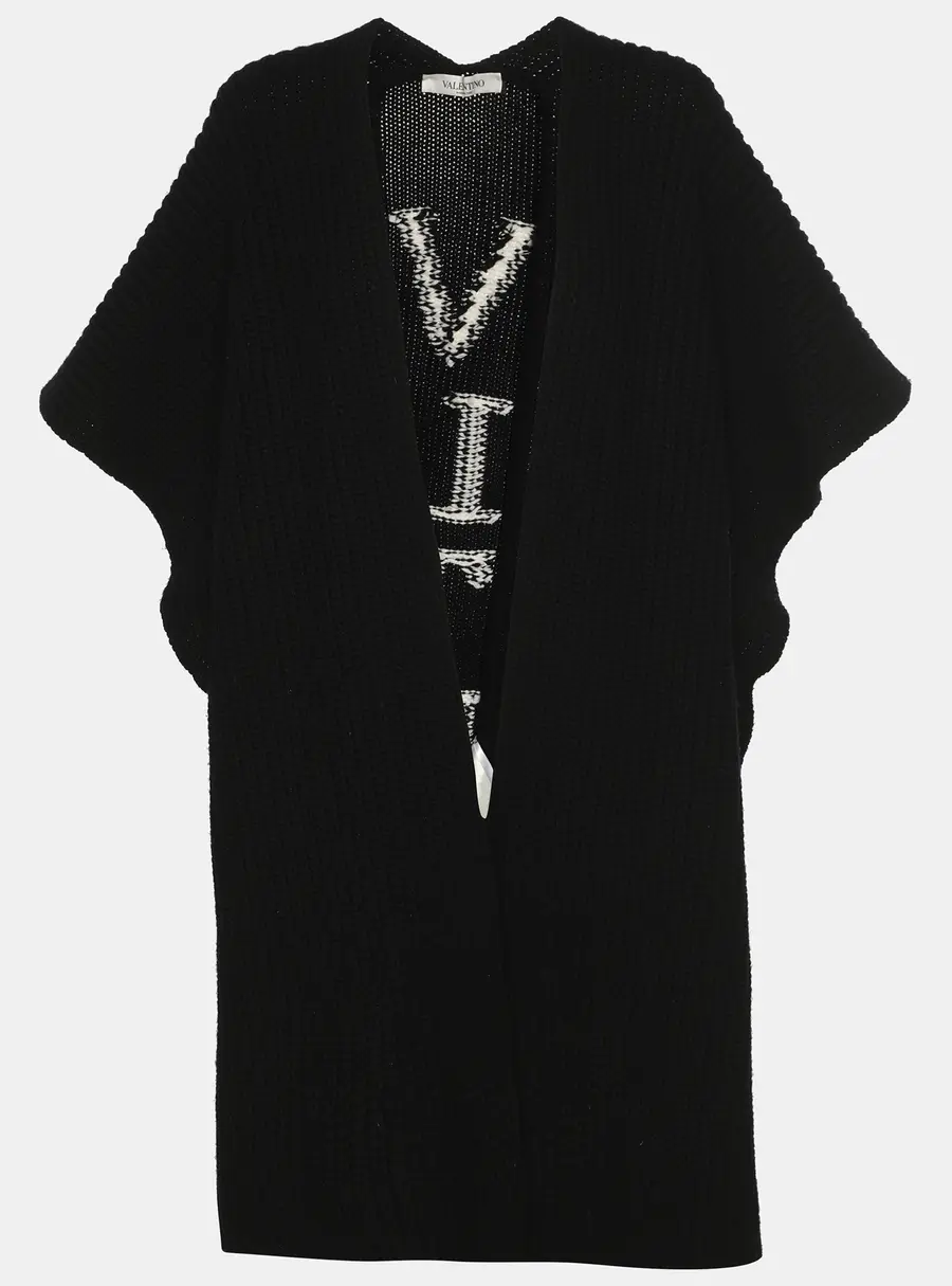 Valentino Black Rib Knit VLTN Cape S