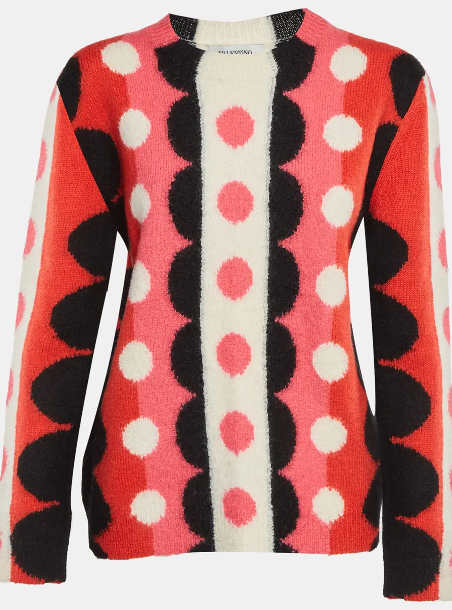 Valentino Multicolor Carmen Polka Dot Wool Knit Sweater L