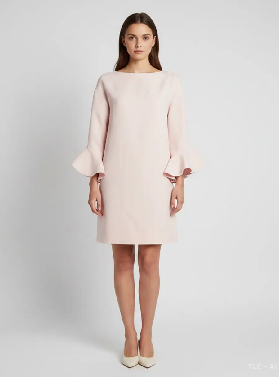 Valentino Pink Silk Blend Crepe Ruffled Sleeve Mini Dress M