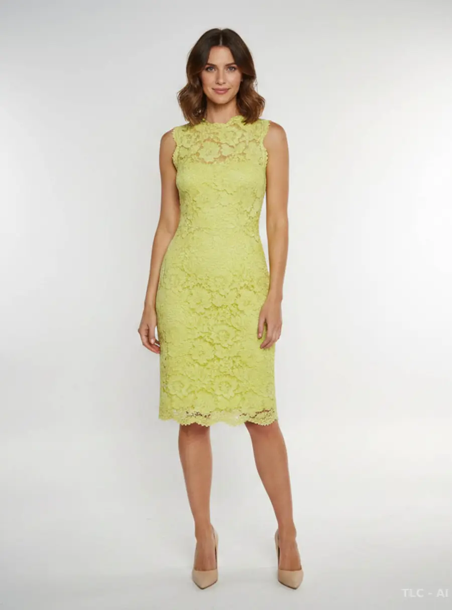 Valentino Yellow Lace Sleeveless Sheath Dress S